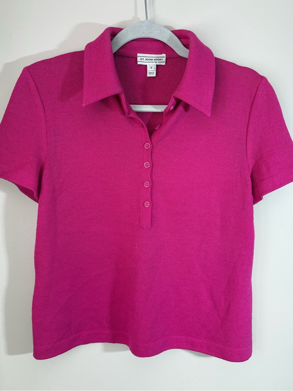 St John Sport Knit Polo Top Pink Small Country Club Golf Preppy Luxury